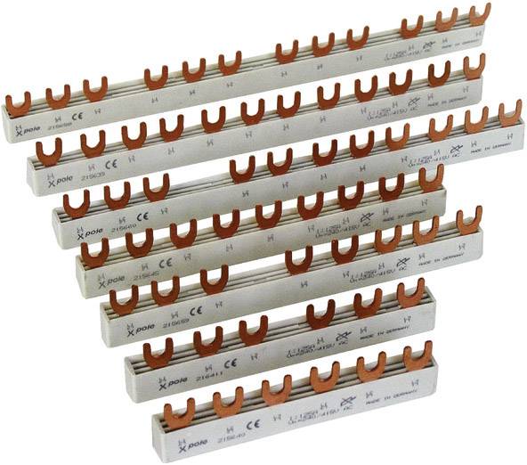 A series of copper busbars in chamber form, used for the safe distribution of electrical energy on fuse carriers.