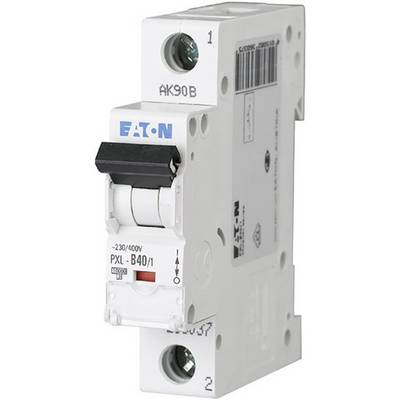 A white Eaton performance circuit breaker, model PXL-B40/1, 230/400V, with marked switch and connection at the top.