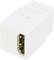A white HDMI coupling adapter that connects HDMI cables together.