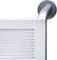 A silver towel radiator with horizontal rungs, mounted on a wall.