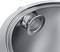A detailed view of a silver-coloured kitchen pot with a strainer lid, highlighting its functionality and design.
