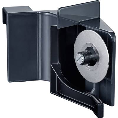 Black plastic component of a photographic film adapter with an inserted film spool.