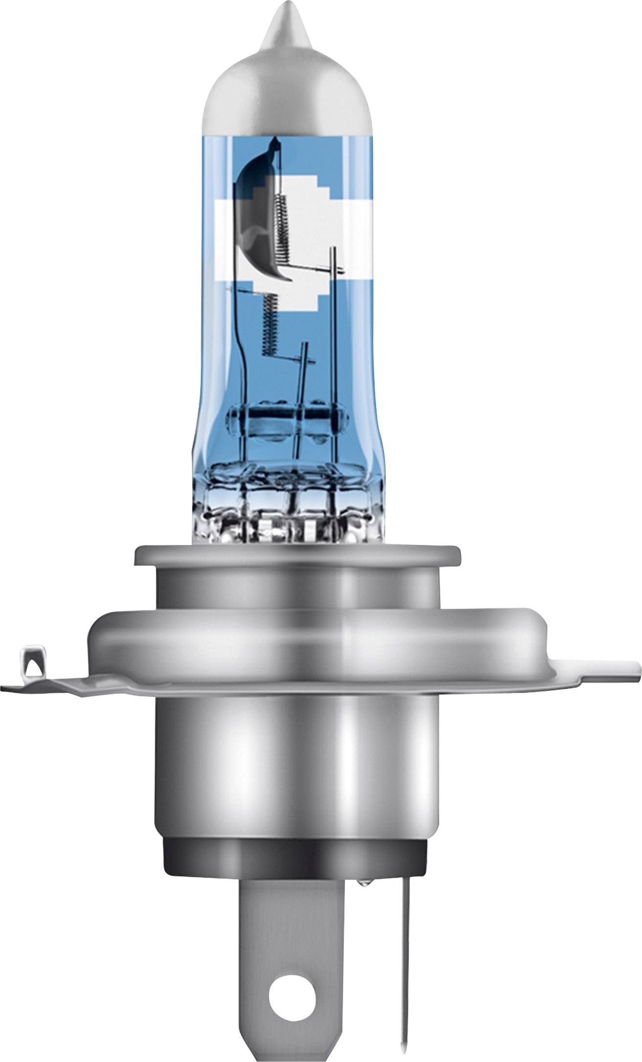 A halogen lamp with blue glass and a metal base, commonly used for vehicle headlights. It has a two-pin connection socket.