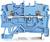 A cross-section of a blue electrical terminal with orange-marked areas. It shows internal structures and contact points.