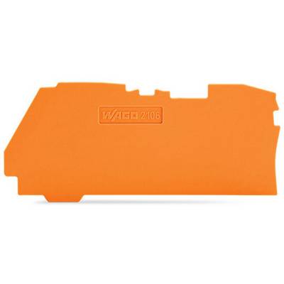 Orange protective element with rectangular shape and recesses. Inscription 'WAGO 2106'.