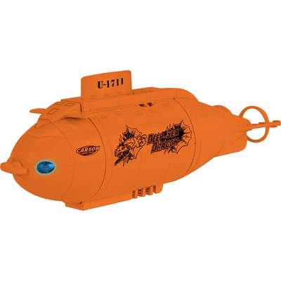 Toy submarine in orange with 'U-1711' and 'X3 Deep Sea Dragon' markings. Carson brand logo visible.