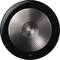 A round, black conference speaker device by Jabra, with a central metal grille and buttons distributed around the edge.