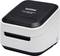 Colour printer for labels with the inscription 'Brother Colour Label Printer VC-500W', compact and designed in white and black.