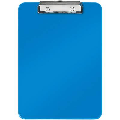 Blue clipboard with a metal clip at the top, without any visible papers or notes.