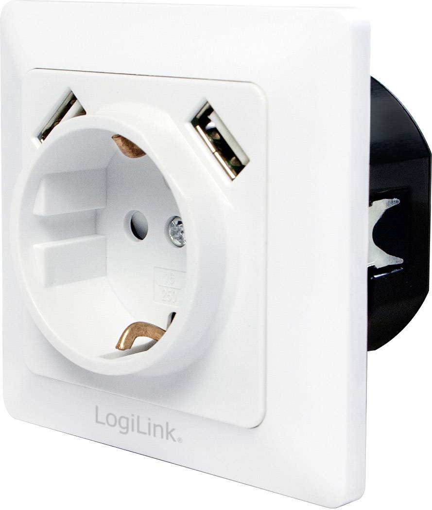 LogiLink PA0162 1x Flush-mount socket incl. USB, Child safety IP20 White-1