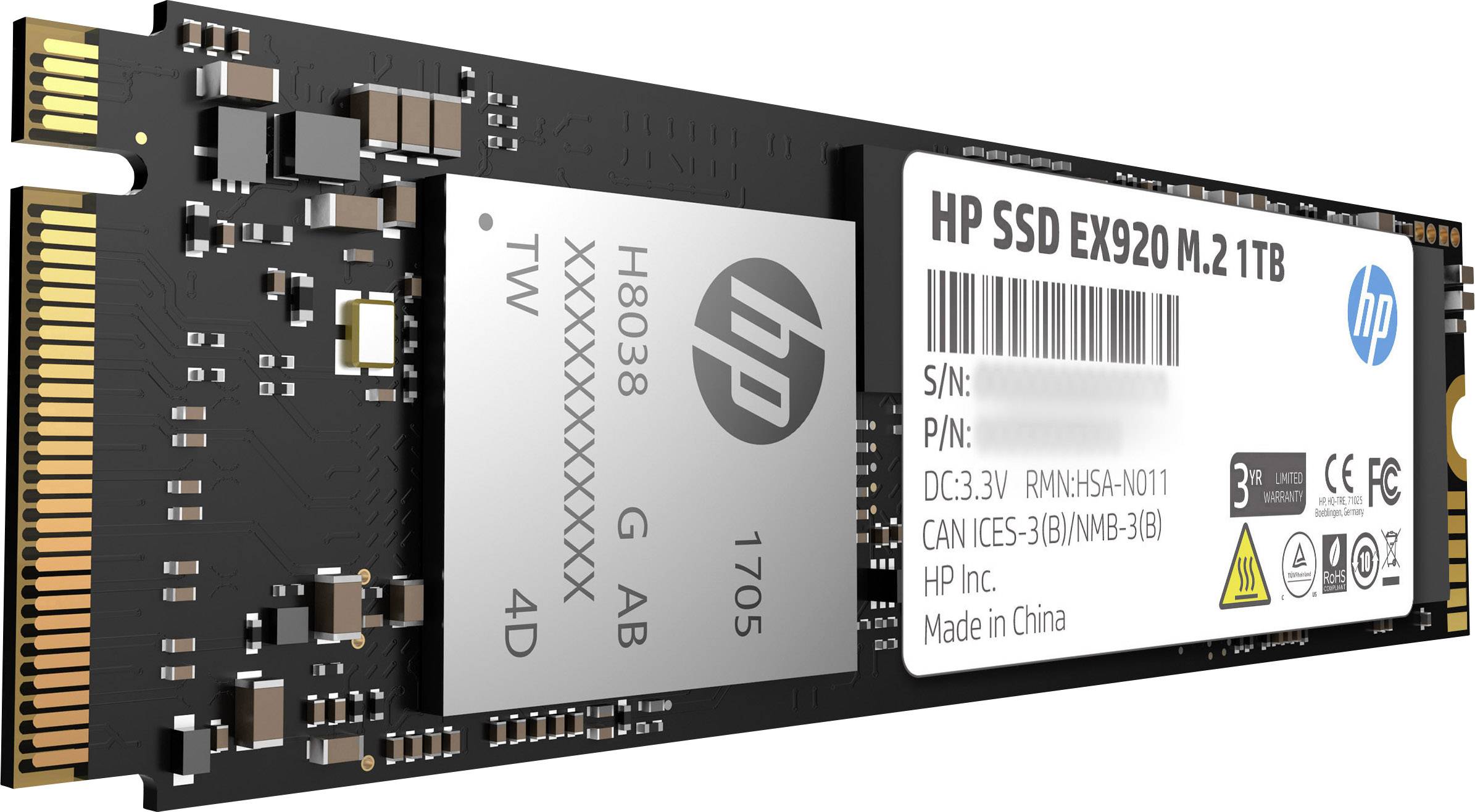 HP EX920 1 TB NVMe/PCIe M.2 internal SSD M.2 NVMe PCIe 3.0 x4 Retail 2YY47AA#ABB