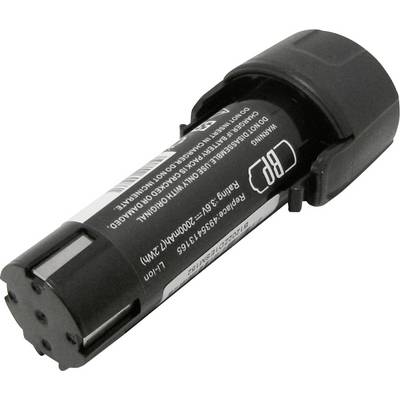 A black cylindrical battery with 'BP' printed on it and technical specifications on the label.
