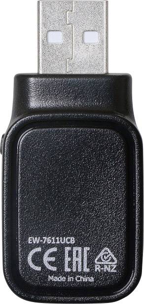 A black USB Wi-Fi adapter with 'Made in China' and CE marking.