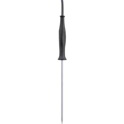 Black handle with long metal shaft; tool, possibly an ice pick or similar instrument.