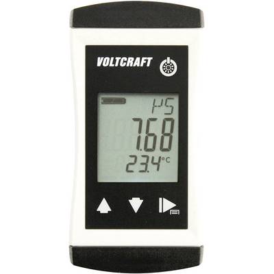A digital measuring device with the inscription 'Voltcraft'. The display shows 7.60, 23.4°C and a battery status symbol.