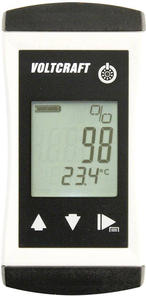 A digital temperature and humidity meter shows 98% relative humidity and 23.4°C. Brand: Voltcraft.