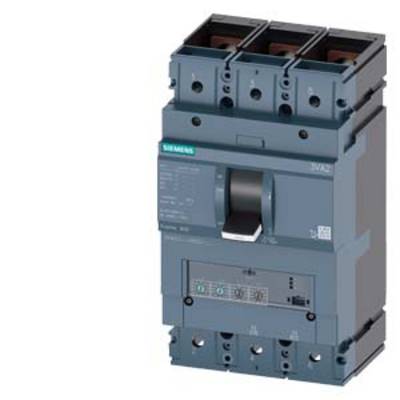 A three-pole circuit breaker by Siemens, Model 3VA2, depicted in grey with a lever and connection terminals.