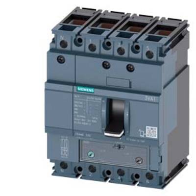 A Siemens circuit breaker with four terminals for protecting electrical circuits. Identifiable by its operating lever and technical labelling.