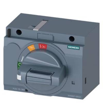 A grey Siemens protective switch with a rotary selector that alternates between 'On' and 'Trip'. Markings for current flow indication.