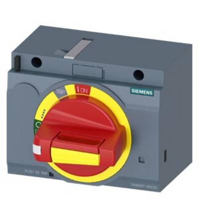 A grey and red Siemens load break switch with ON/OFF markings, used for controlling electrical circuits.