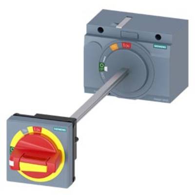 A grey Siemens main switch with a red and yellow handle. The switch is set to 'I ON'.