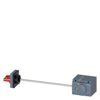 Electric sliding switch with long rod, black button, red and black terminal block. Grey box with control dial on the right.