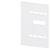 White, rectangular mounting plate with multiple recesses and drill holes, suitable for fixing to a wall or device.