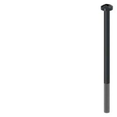A long, black screw bolt with a hexagonal head and a partially threaded shaft, isolated on a white background.