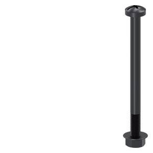 Long black screw with nut collar, standing vertically.