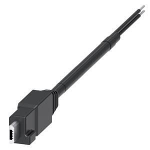 'Black electric cable with rectangular plug and two wires, suitable for connecting electronic devices.'