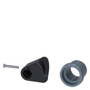 Screw, black holder, and grey bush, components of a mechanical lock.