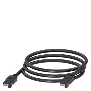A black, coiled Lightning cable with two connectors at its ends, suitable for Apple devices.