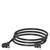 Black USB data cable with rectangular connectors at both ends, coiled in a loop, on a white background.