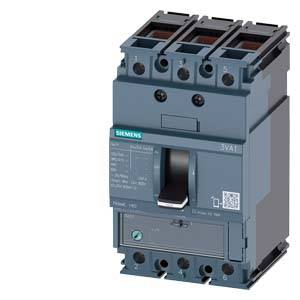 Siemens circuit breaker, grey, with multiple switching elements and labels. Model '3VA1', identifiable on the front.