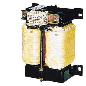 Transformer with yellow windings, black casing and connection terminals visible from above, suitable for electrical applications.