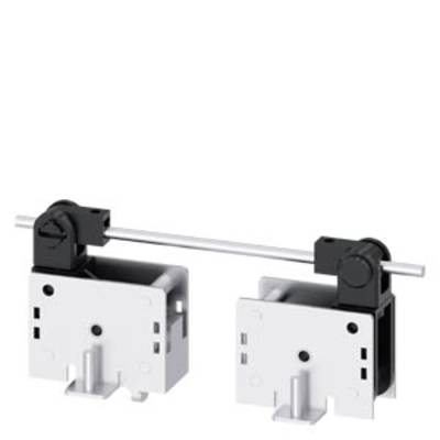 Two electrical switching devices with square housings, horizontally mounted and connected by a metal bar. Used in electrical engineering applications.