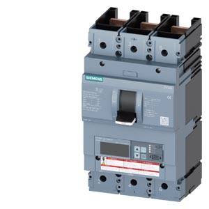 A three-pole Siemens power circuit breaker, grey, for controlling and protecting electrical circuits.
