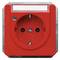 Red wall socket with overload protection and an indicator light.