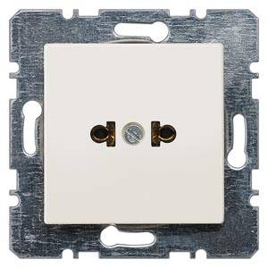 A rectangular light switch in a metallic mounting bracket, ready for wall installation. Predominantly beige in colour.