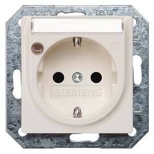 White socket with earth contacts, built into a silver metal mounting, suitable for European Schuko plugs.