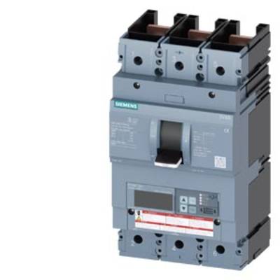 A Siemens circuit breaker, rectangular and grey, with a central toggle switch and multiple terminal connections at the top.