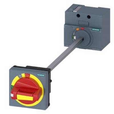 A Siemens electrical switch with a lever. The main switch has a red and yellow colour for signalling.
