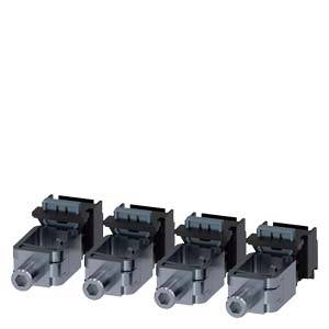 Four grey modular socket outlets, each with a black hinged lid, arranged in a row against a white background.