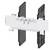 A mechanical component with two black side plates and a white central structure, possibly for assembly purposes.