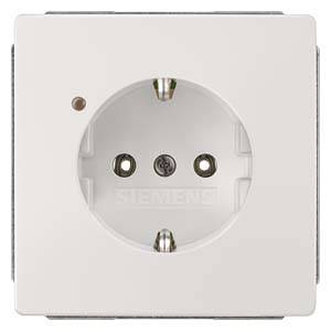 White wall socket with three holes and a small, round LED indicator in the top left corner.