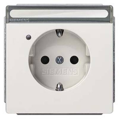 A white Siemens socket with earthing and protective cover. Suitable for Schuko plugs, commonly used in Germany.