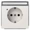 A white Siemens socket with earthing and protective cover. Suitable for Schuko plugs, commonly used in Germany.
