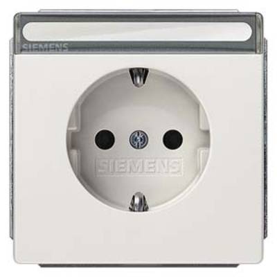 White Siemens socket with two holes and earth pin, square cover plate, potentially suitable for wall mounting.