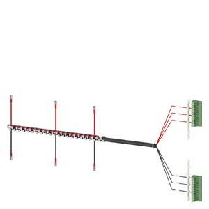 Antenna with multiple elements on the left, connected via cables on the right to two electrical boards with terminals. Technical diagram.