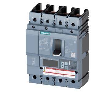 A grey four-pole Siemens circuit breaker, used in electrical installations to interrupt the electrical current flow.